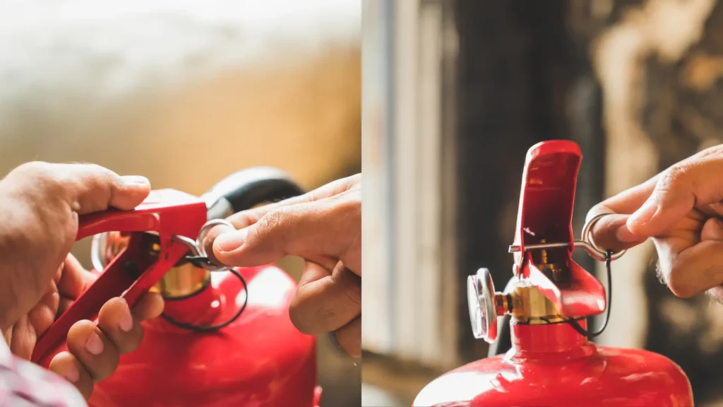 چگونه از کپسول آتش نشانی استفاده کنیم گام اول کشیدن ضامن کپسول