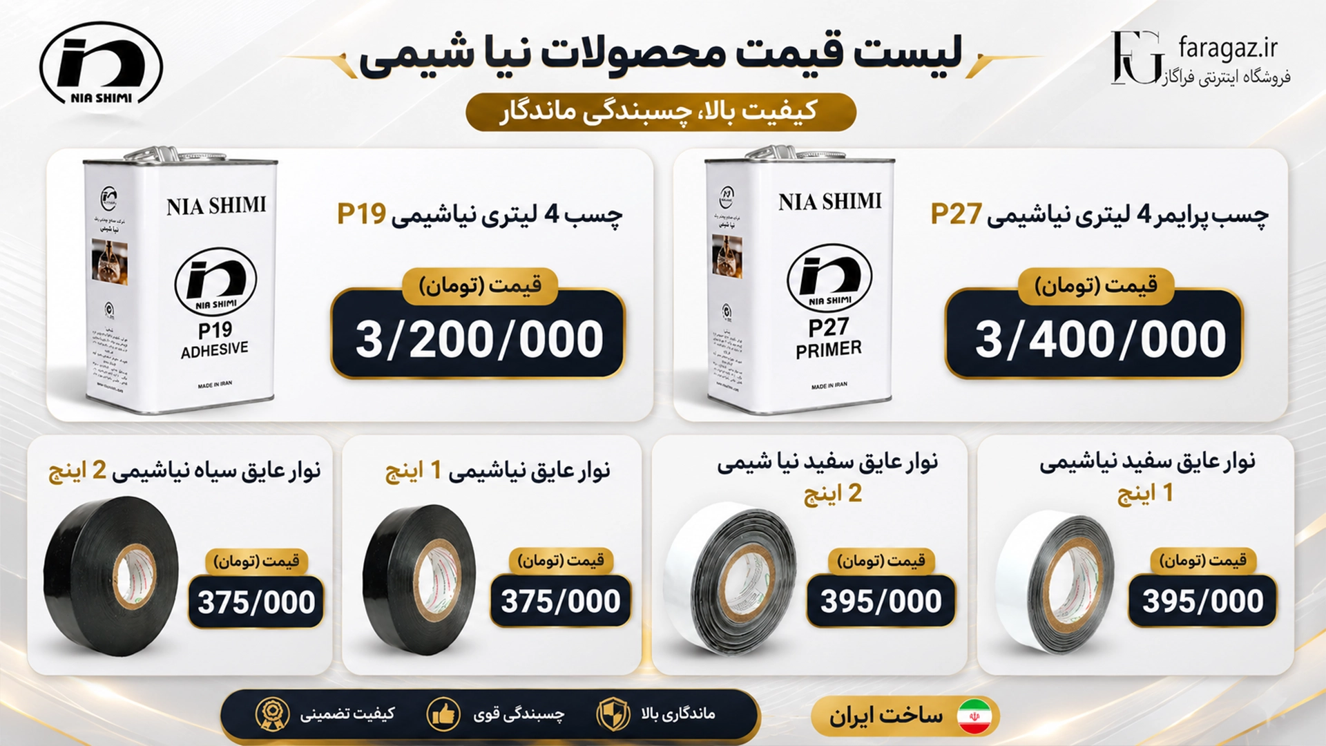 لیست قیمت محصولات نیاشیمی